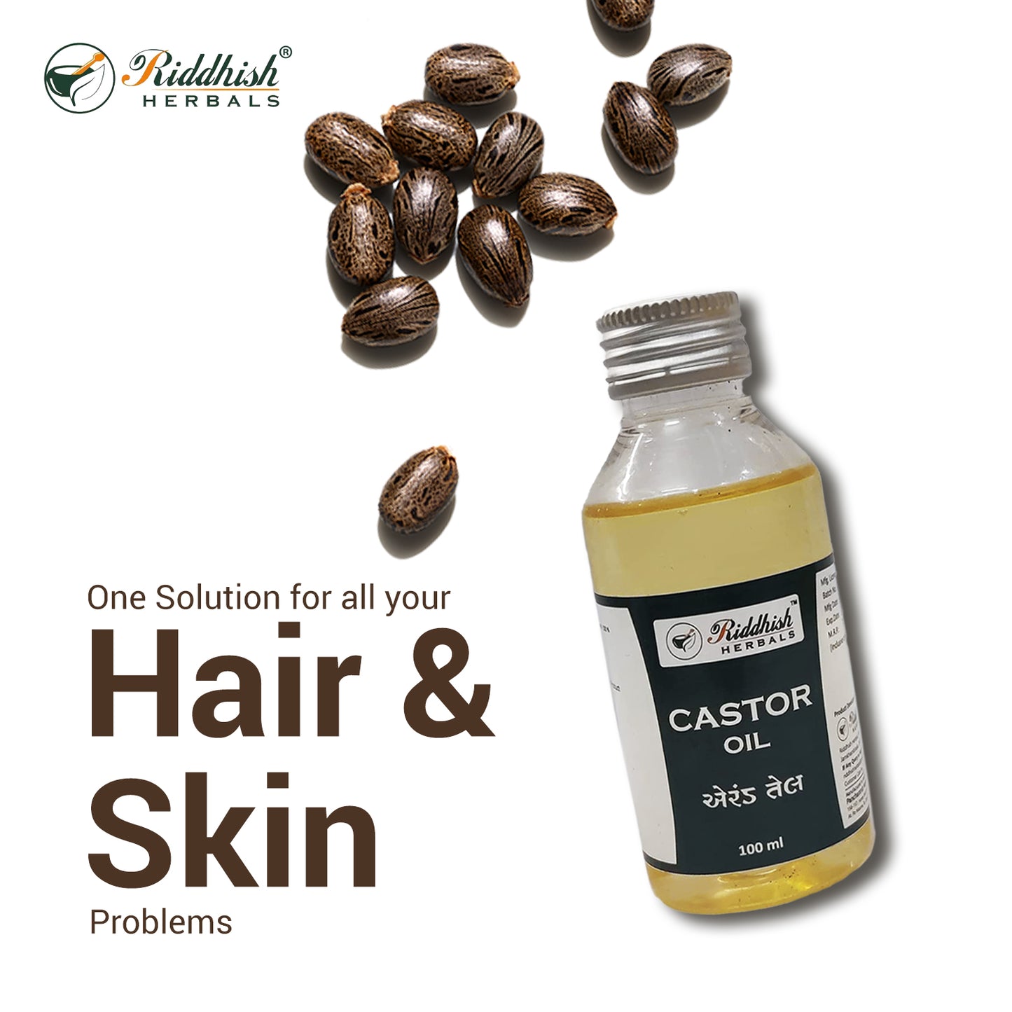Castor Oil 100ml | | Natural Hair Growth & Skin Health | RIDDHISH HERBALS