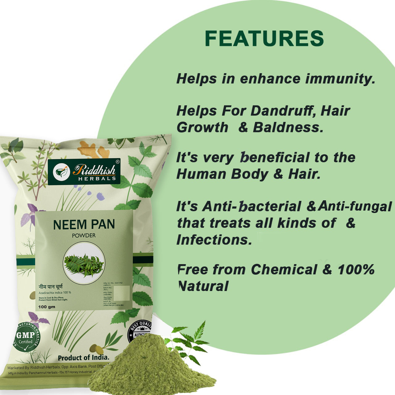 Neem Pan Powder 100gm | Add shining and smoothness to hair | RIDDHISH HERBALS ๐ฟ