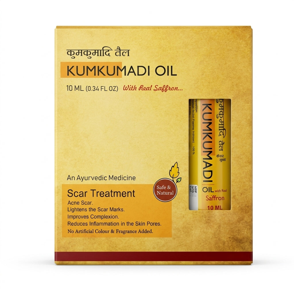 KUMKUMADI OIL PANCHAMRUT 10 ML ( 0.34FLOZ ) WITH REAL SAFFRON | SAFE & NATURAL
