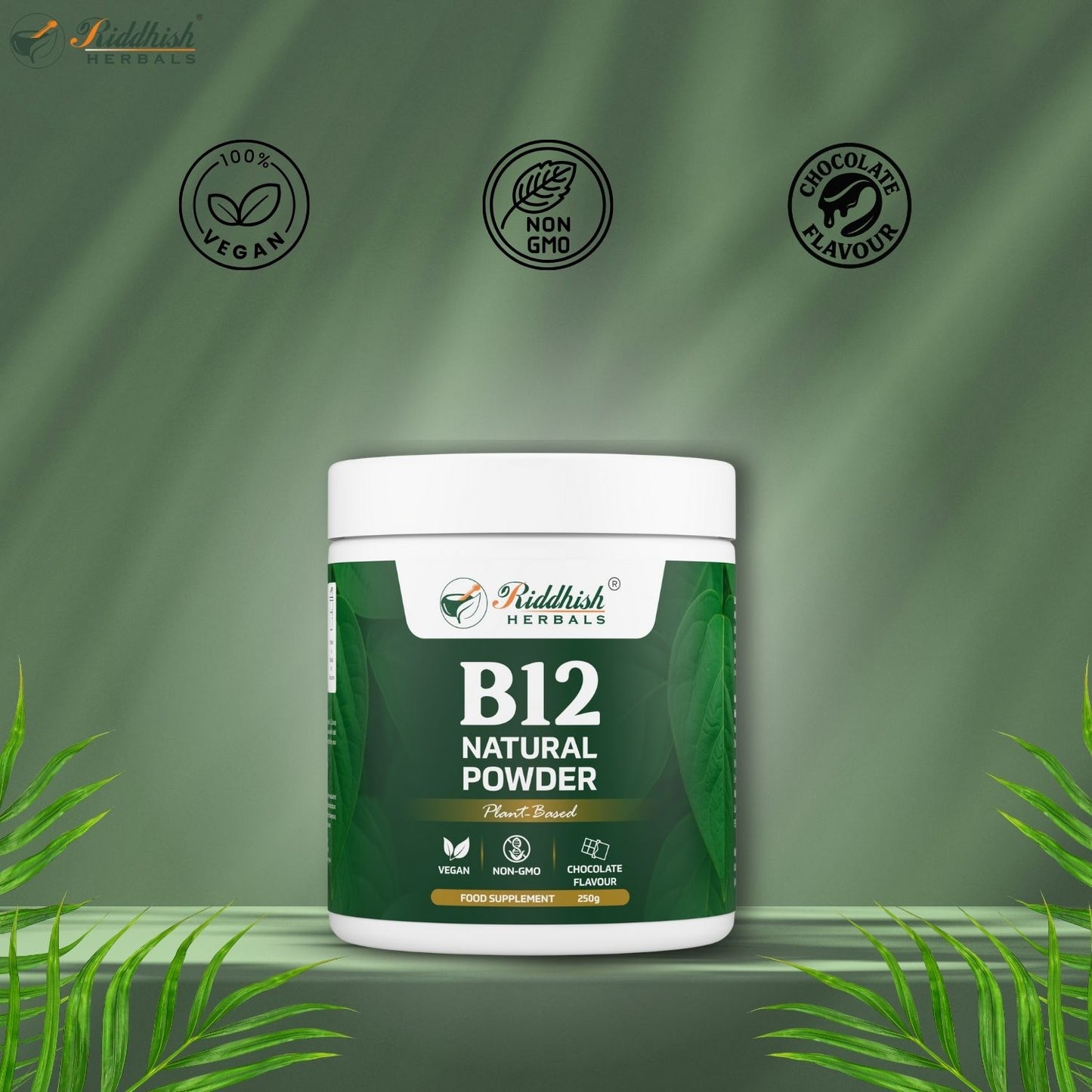 B12 NATURAL POWDER- PLANT BASED | VEGAN | NON-GMO | CHOCOLATE FLAVOUR - 250G