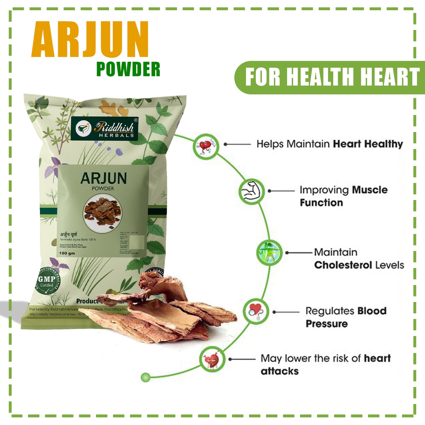 Arjun Powder 100GM | Promotes Heart Health & Overall Wellness | RIDDHISH HERBALS
