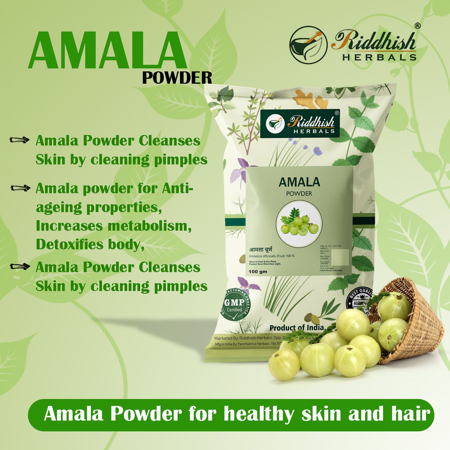 Amala Powder 100gm | For Healthy Skin and Hair | 100gm | Riddhish Herbals | 🌿
