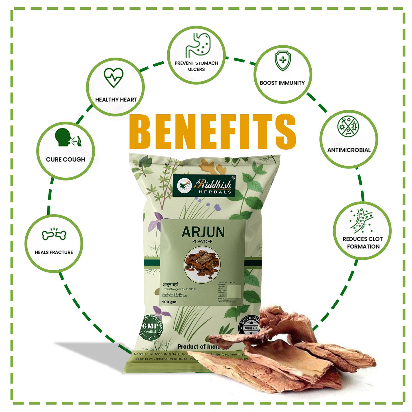 Arjun Powder 100GM | Promotes Heart Health & Overall Wellness | RIDDHISH HERBALS