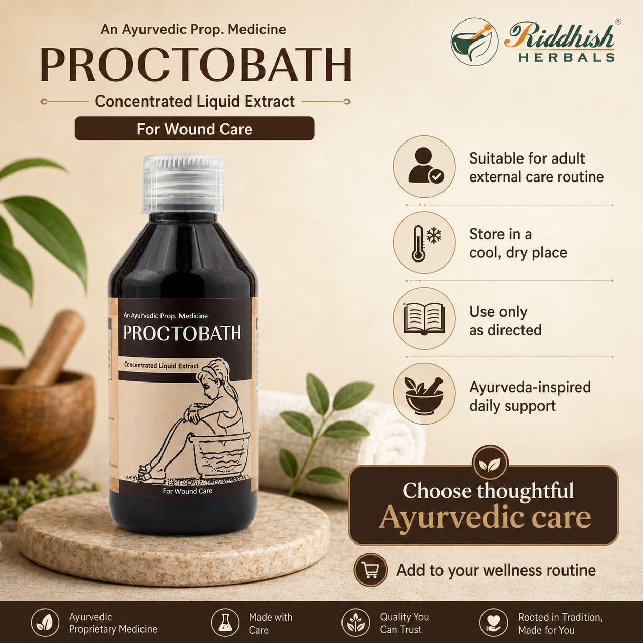 Nisarg Nutritions Proctobath Liquid – Ayurvedic Panchvalkal Sitz Bath; Wound Care Support