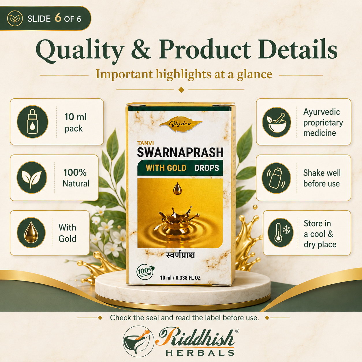 Suvarnaprashan 10ml | Glydex | Classical Ayurvedic Gold & Brahmi Drops for Children's Wellness