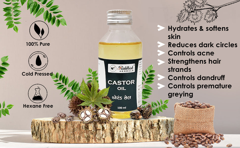 Castor Oil 100ml | | Natural Hair Growth & Skin Health | RIDDHISH HERBALS