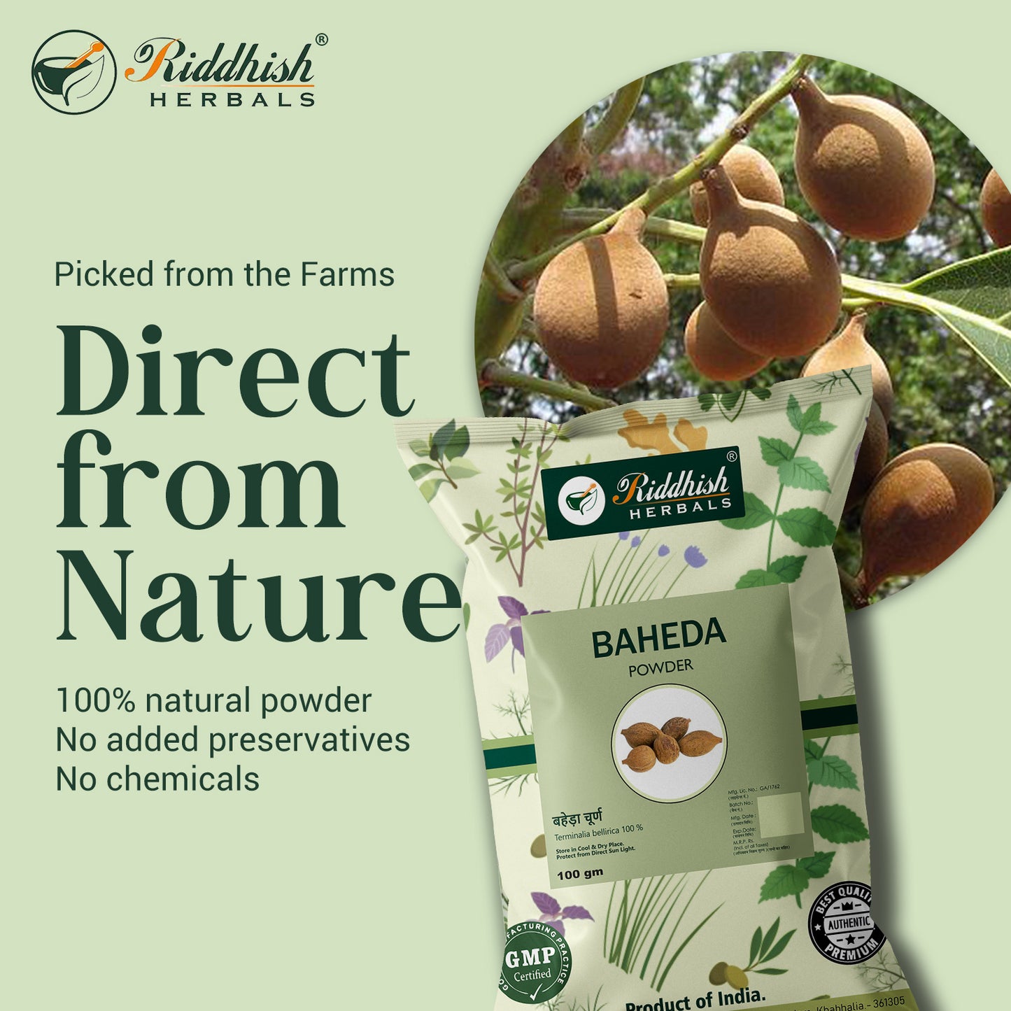 Baheda Powder 100gm :  Terminalia bellirica | RIDDHISH HERBALS