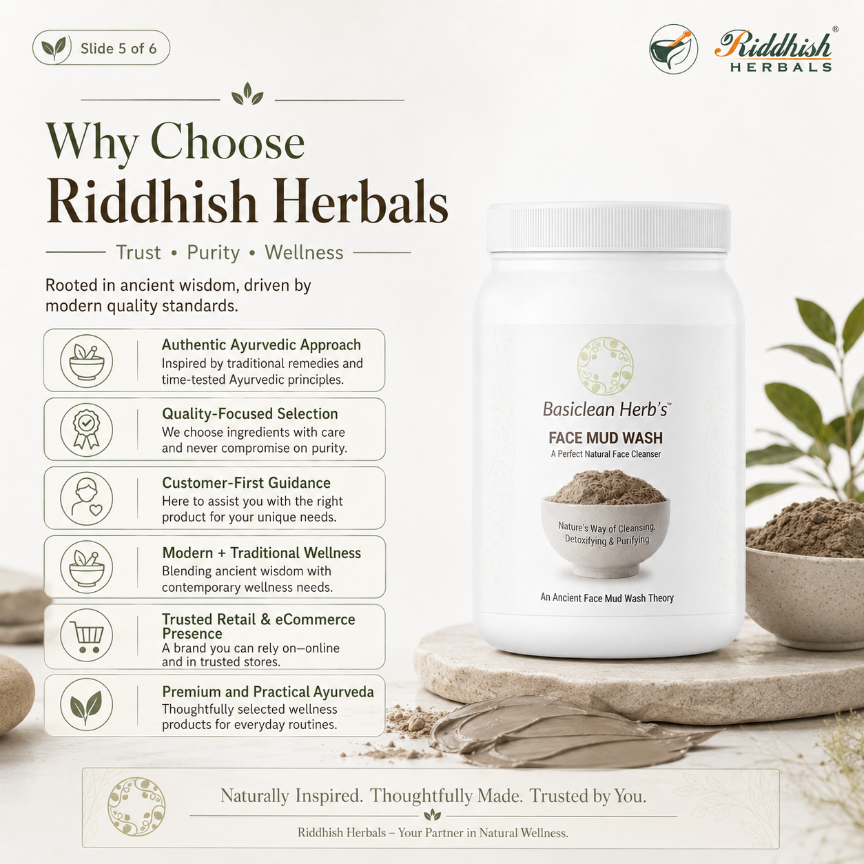 Basiclean Herb's Mud Face Wash Powder | Herbal Clay Cleanser | 150gm | Riddhish Herbals