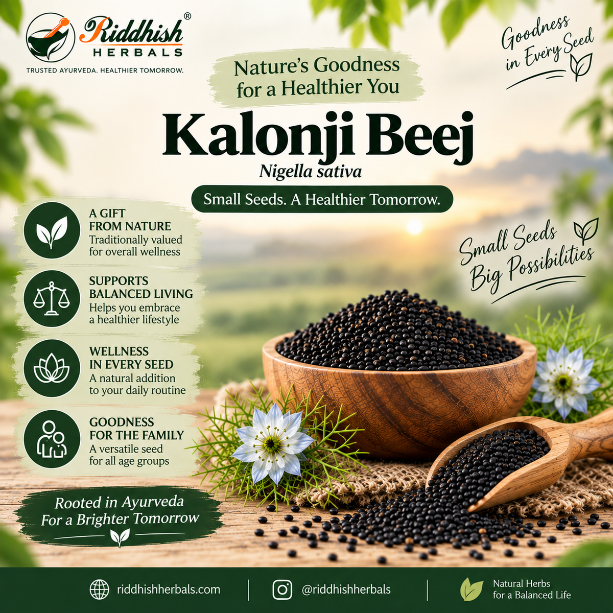 Kalonji Seeds (Black Seed / Krishna Jiraka) – Nigella sativa – Riddhish Herbals – 100g