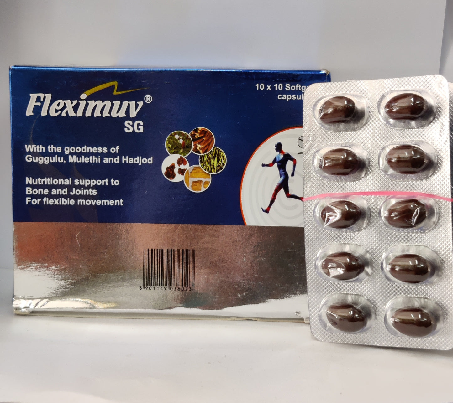 Fleximuv SG soft-gel capsules front pack — Cadila / ChezGreen, 10 Softgel Capsules | Riddhish Herbals