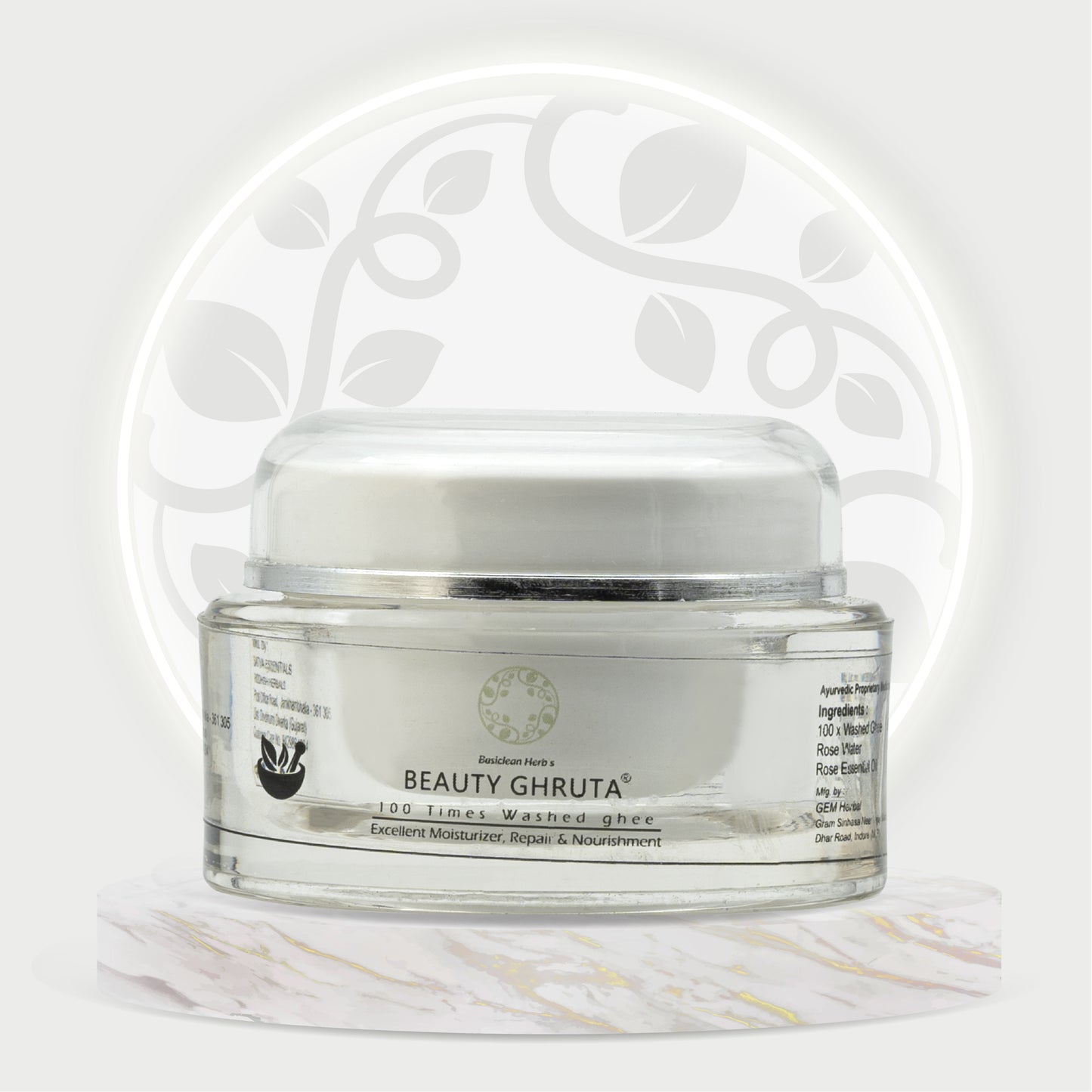 Basiclean Herb’s Beauty Ghruta Cream | 100x Washed Ghee | Ayurvedic Hydration & Nourishment | 25gm | Riddhish Herbals