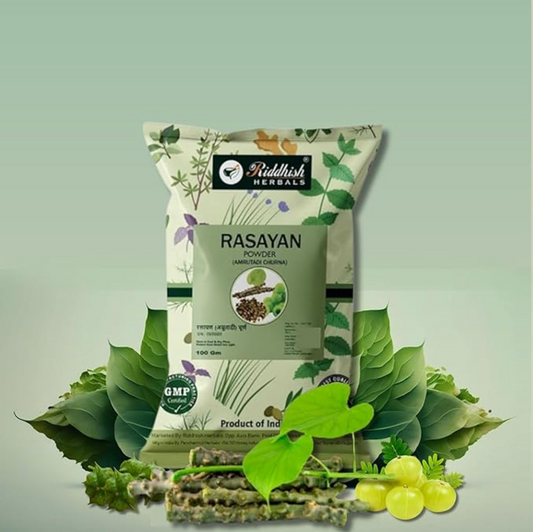 Organic Rasayan Churna (Amrutadi Churna) | COMBINATION OF Guduchi (Giloy), Gokshura, Amla Ayurvedic Powder – For Digestion & Immunity Booster