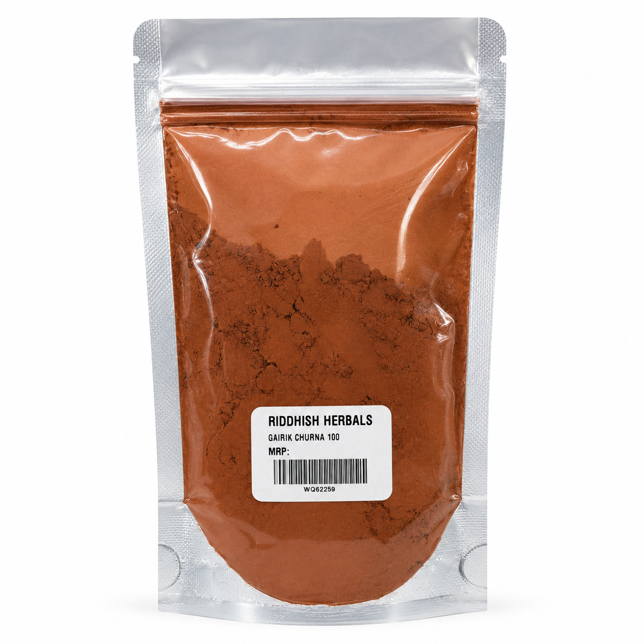Gairik Churna Riddhish Herbals front pouch mockup with MRP value removed