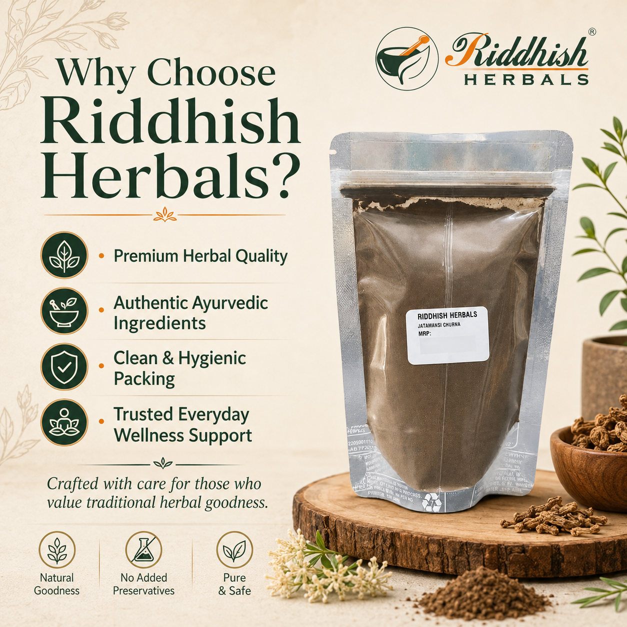 Why choose Riddhish Herbals Jatamansi Churna infographic
