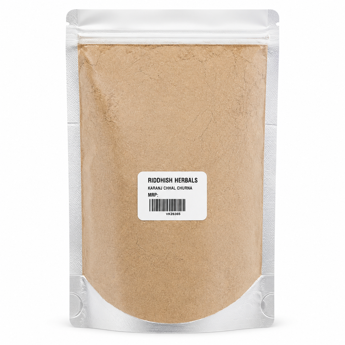 Karanj Chhal Churna front pouch mockup with MRP value removed - Riddhish Herbals