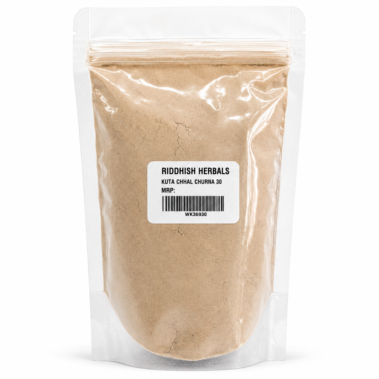 Kutaj Chhal Churna Riddhish Herbals front pouch mockup with MRP value removed