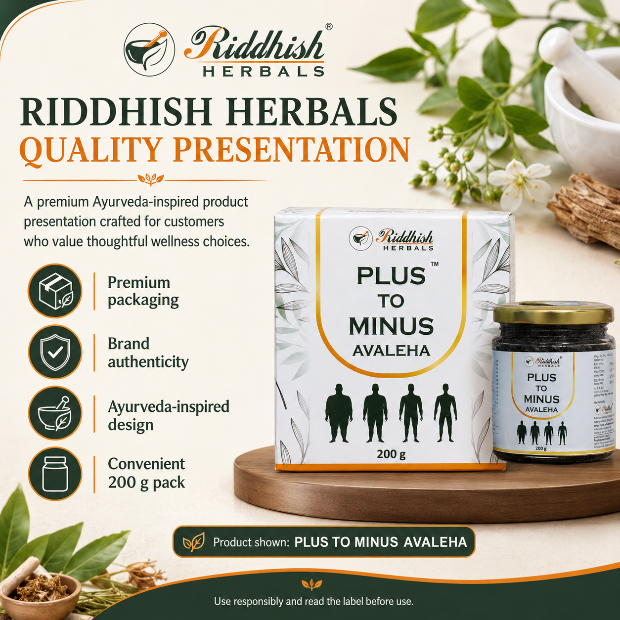 Plus To Minus Avaleha Riddhish Herbals quality presentation infographic