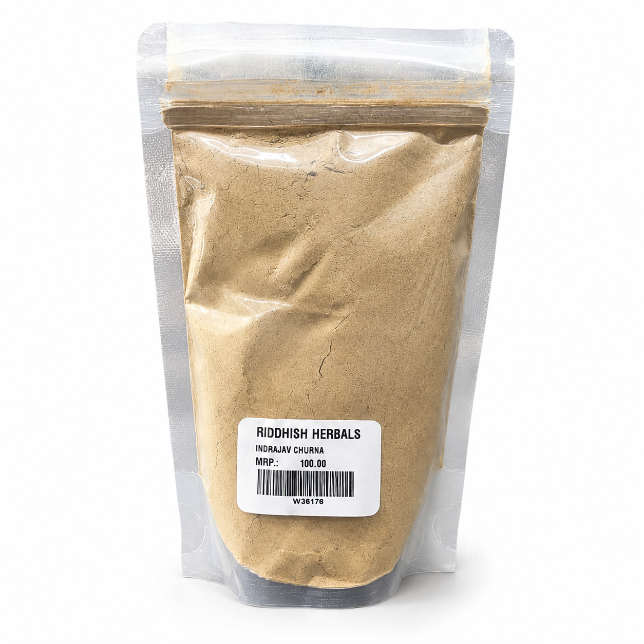 Riddhish Herbals Indrajav Churna front pouch mockup
