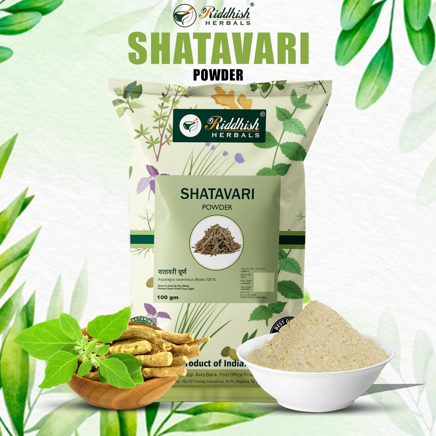 Shatavari Powder 100gm | Pure Asparagus racemosus | Vegan & Gluten-Free | RIDDHISH HERBALS