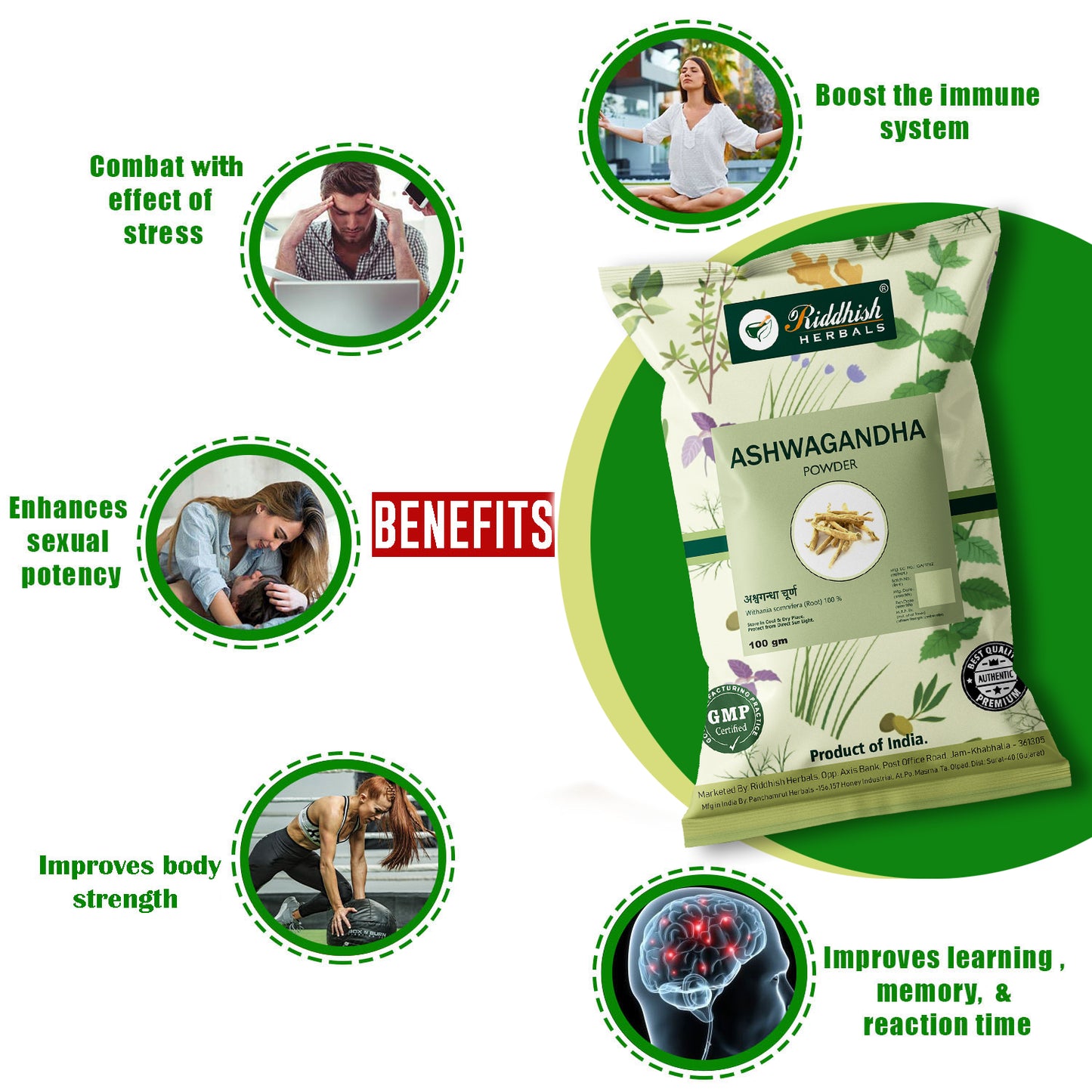 Ashwagandha Powder 100gm - Natural Stress Relief & Immunity Booster | Riddhish Herbals