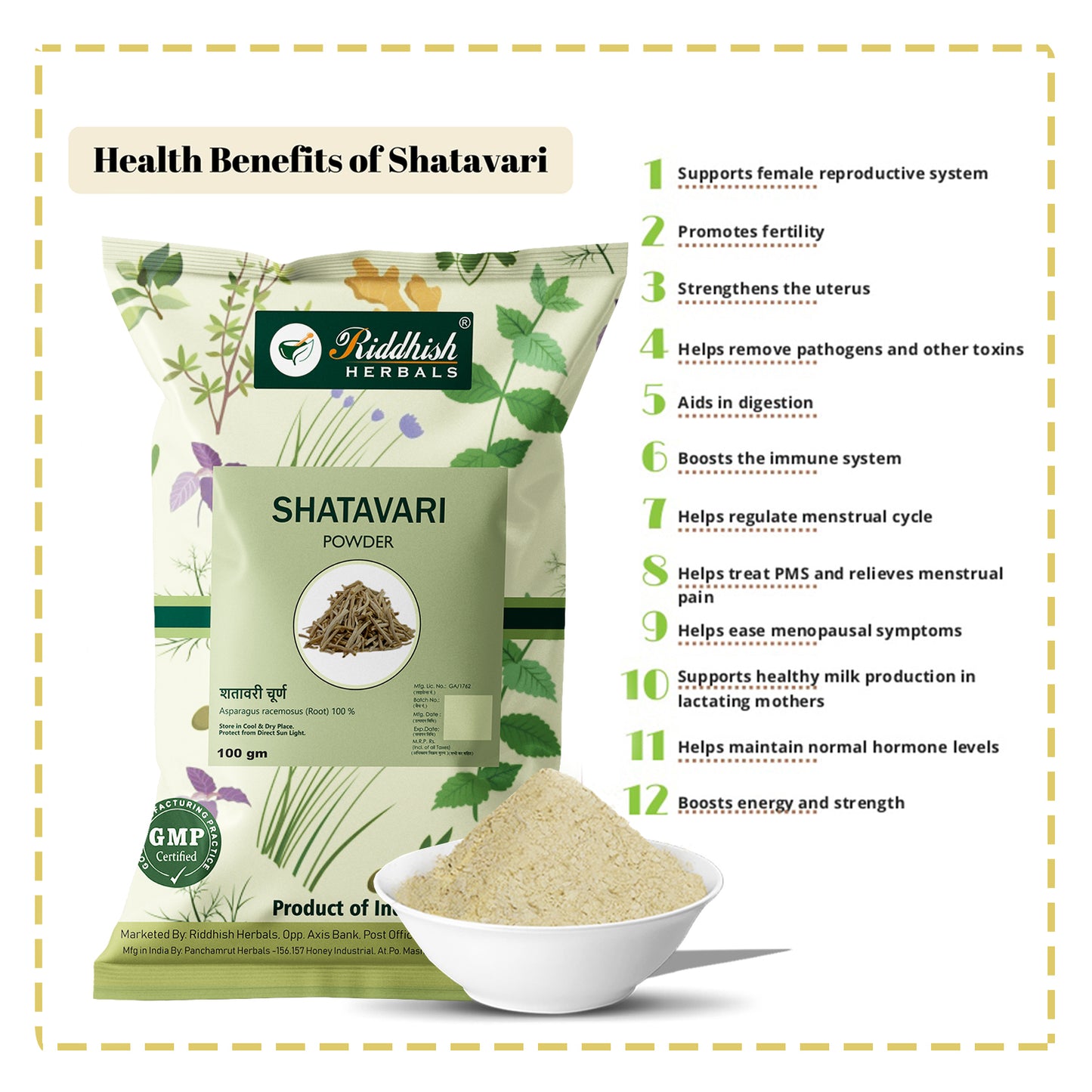 Shatavari Powder 100gm | Pure Asparagus racemosus | Vegan & Gluten-Free | RIDDHISH HERBALS