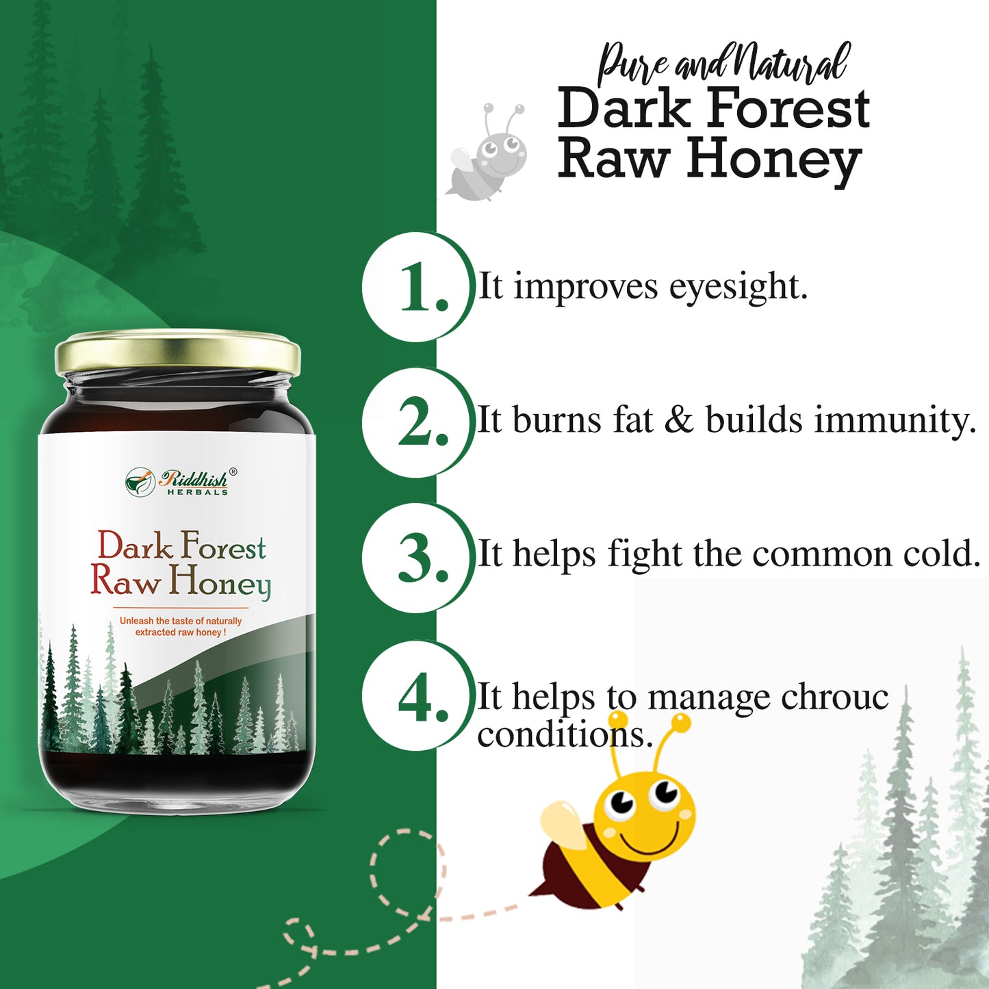 Dark Forest Raw Honey  | Organic | Unprocessed | Unpasteurized | 100% Pure Natural Honey | Madhya Pradesh Region | RIDDHISH HERBALS