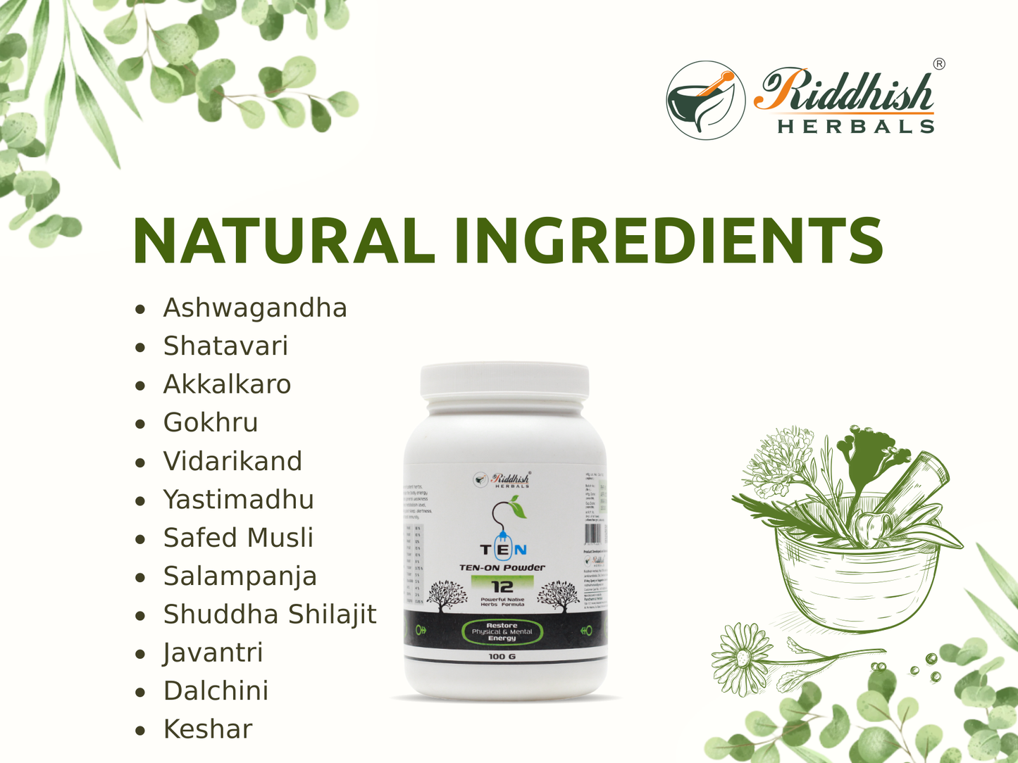 Ten On Powder 100gm | Ayurvedic Vitality & Wellness Support | Riddhish Herbals