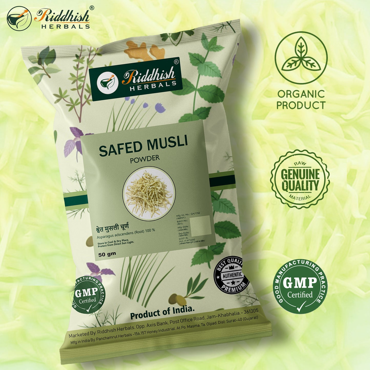 SAFED MUSLI 50gm| Strength, Stamina, and Vitality Booster| Supreme Quality Root Powder | RIDDHISH HERBALS