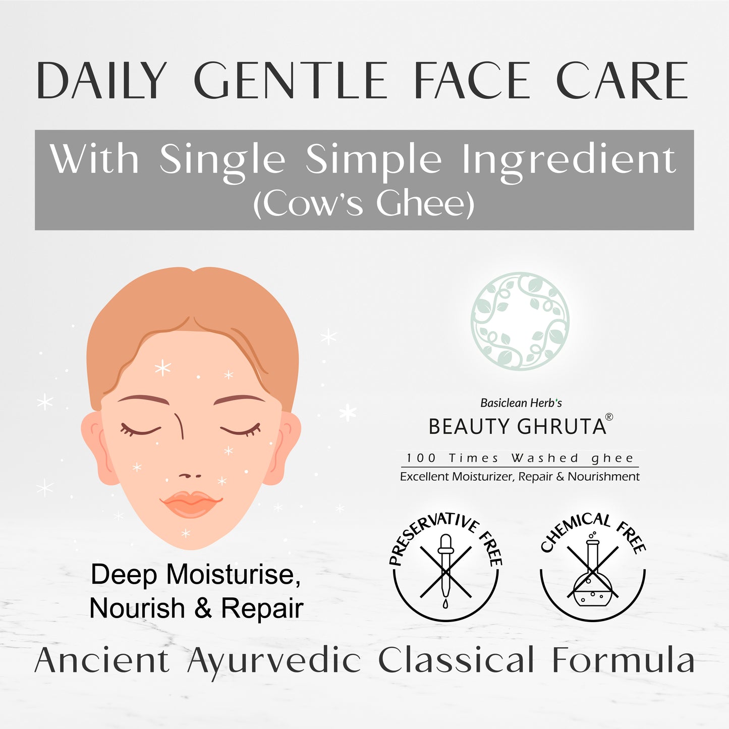 Basiclean Herb’s Beauty Ghruta Cream | 100x Washed Ghee | Ayurvedic Hydration & Nourishment | 25gm | Riddhish Herbals