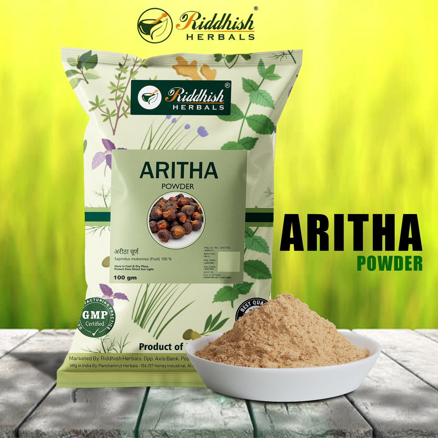 Aritha Powder for Hair (Reetha/Soapnut Powder), Natural Organic Herbs, Hair Strengthening, Shine, Conditioning | Riddhish Herbals