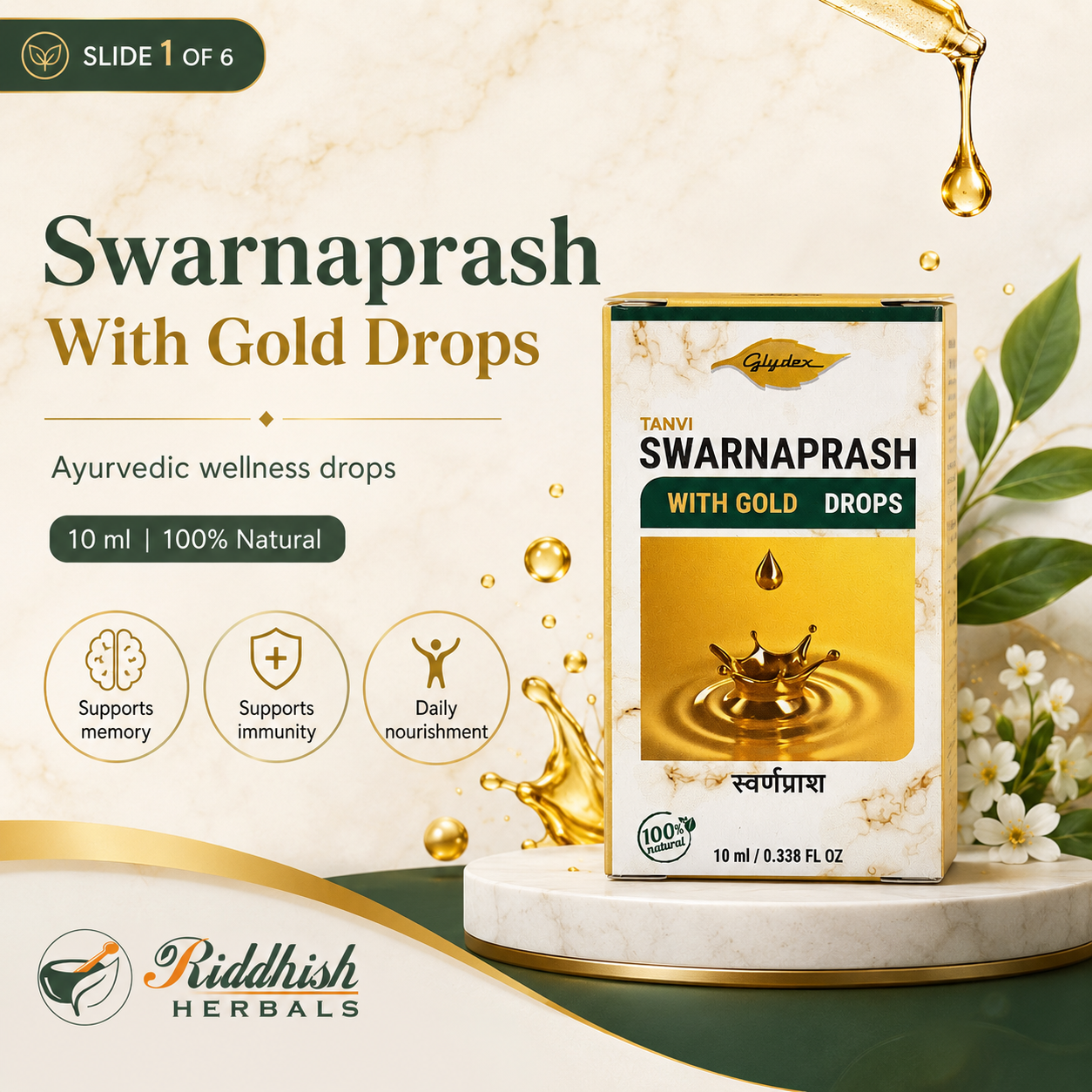 Suvarnaprashan 10ml | Glydex | Classical Ayurvedic Gold & Brahmi Drops for Children's Wellness
