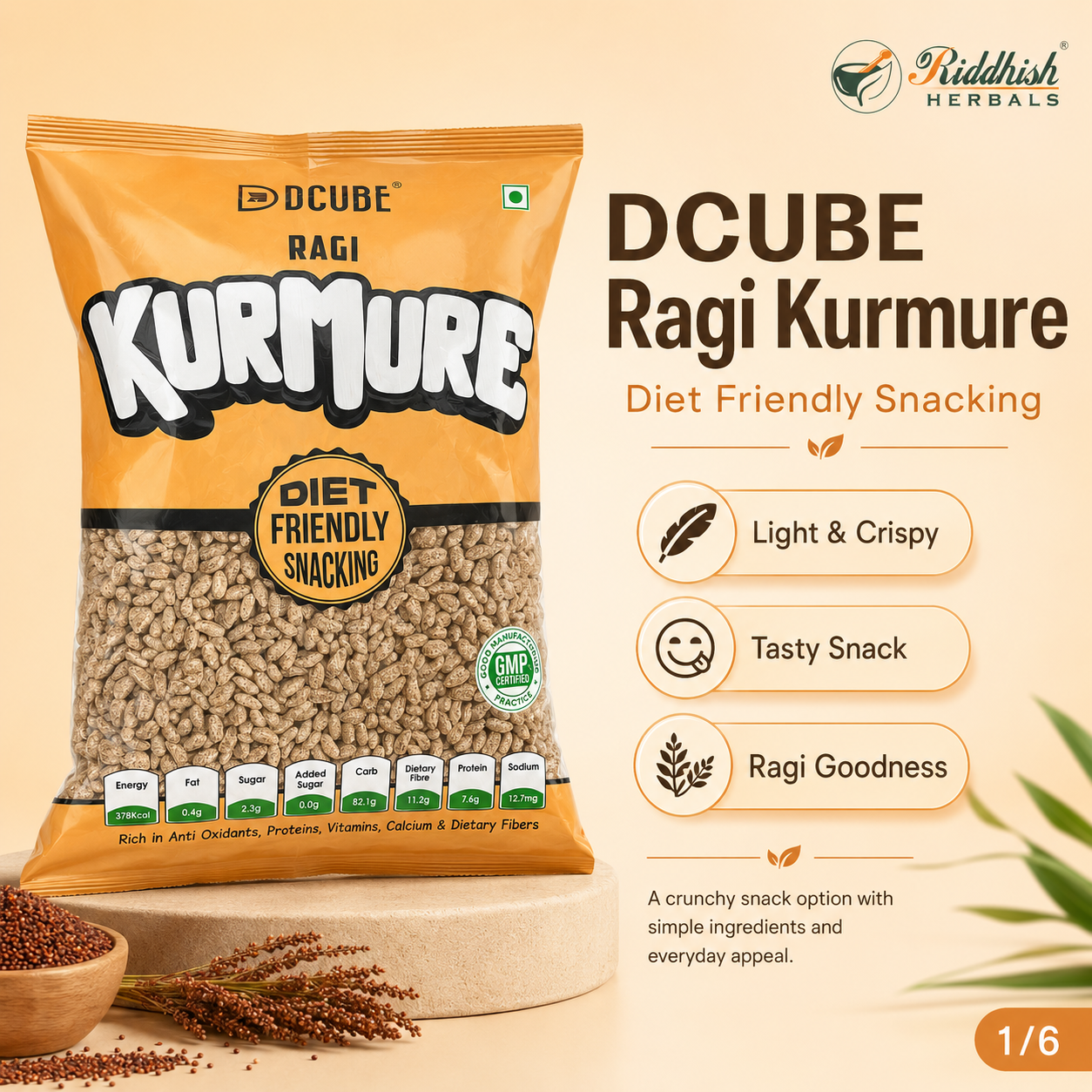 Ragi Mamra 200gm | Finger Millet Puffs | Nutritious Everyday Healthy Snack | Riddhish Herbals