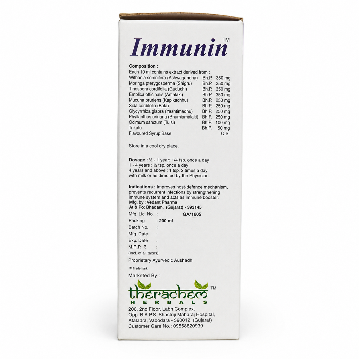 Immunin Syrup 200ml | Therachem Herbals | Ayurvedic Immunity & Energy Wellness Syrup | Ashwagandha & Moringa
