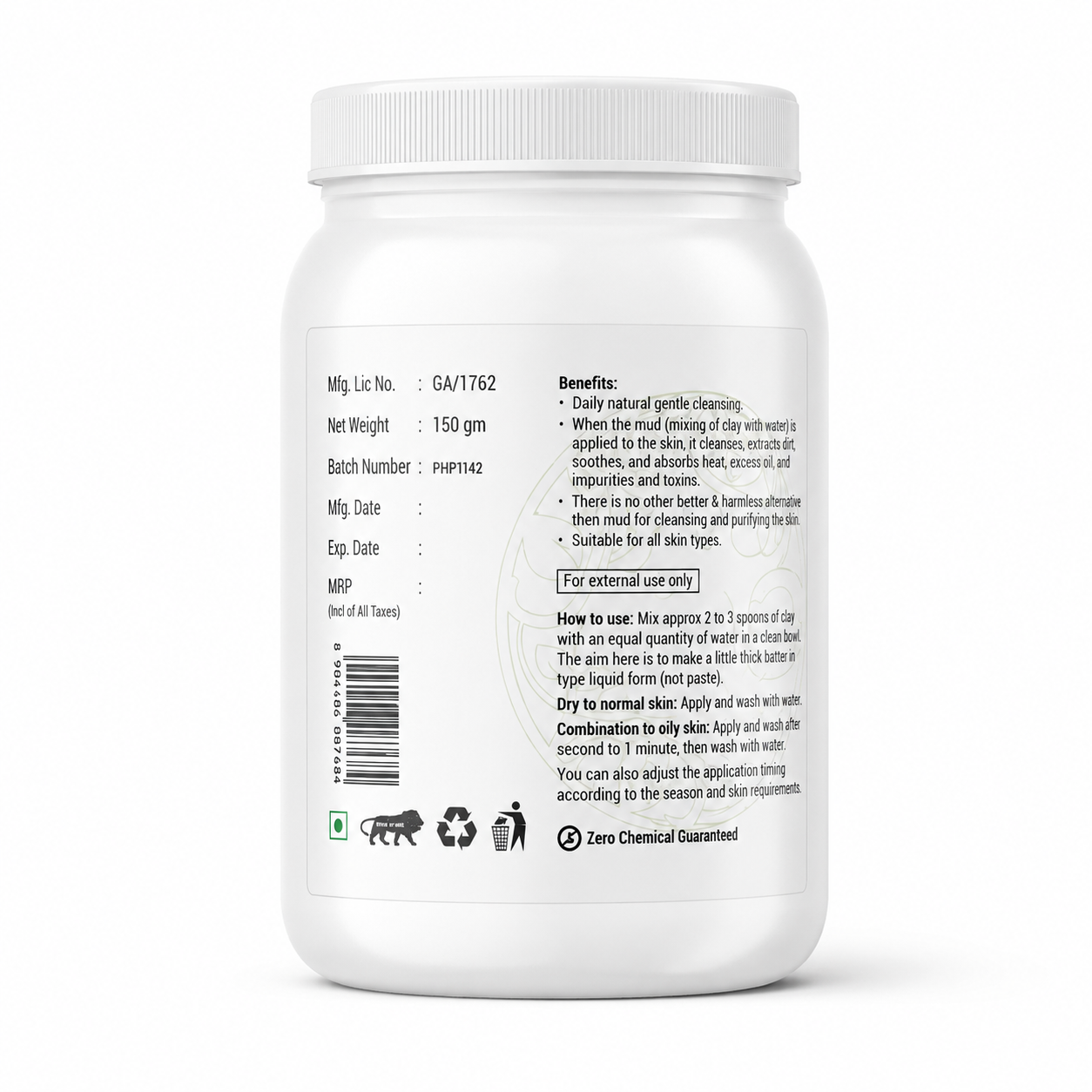 Basiclean Herb's Mud Face Wash Powder | Herbal Clay Cleanser | 150gm | Riddhish Herbals