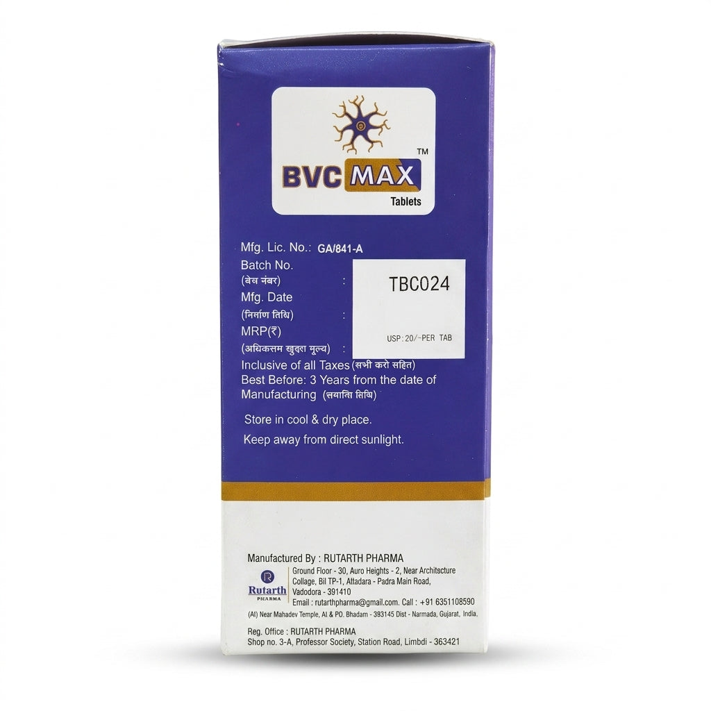 Rutarth Pharma BVC Max Tablet | 7-Bhasma Proprietary Ayurvedic
