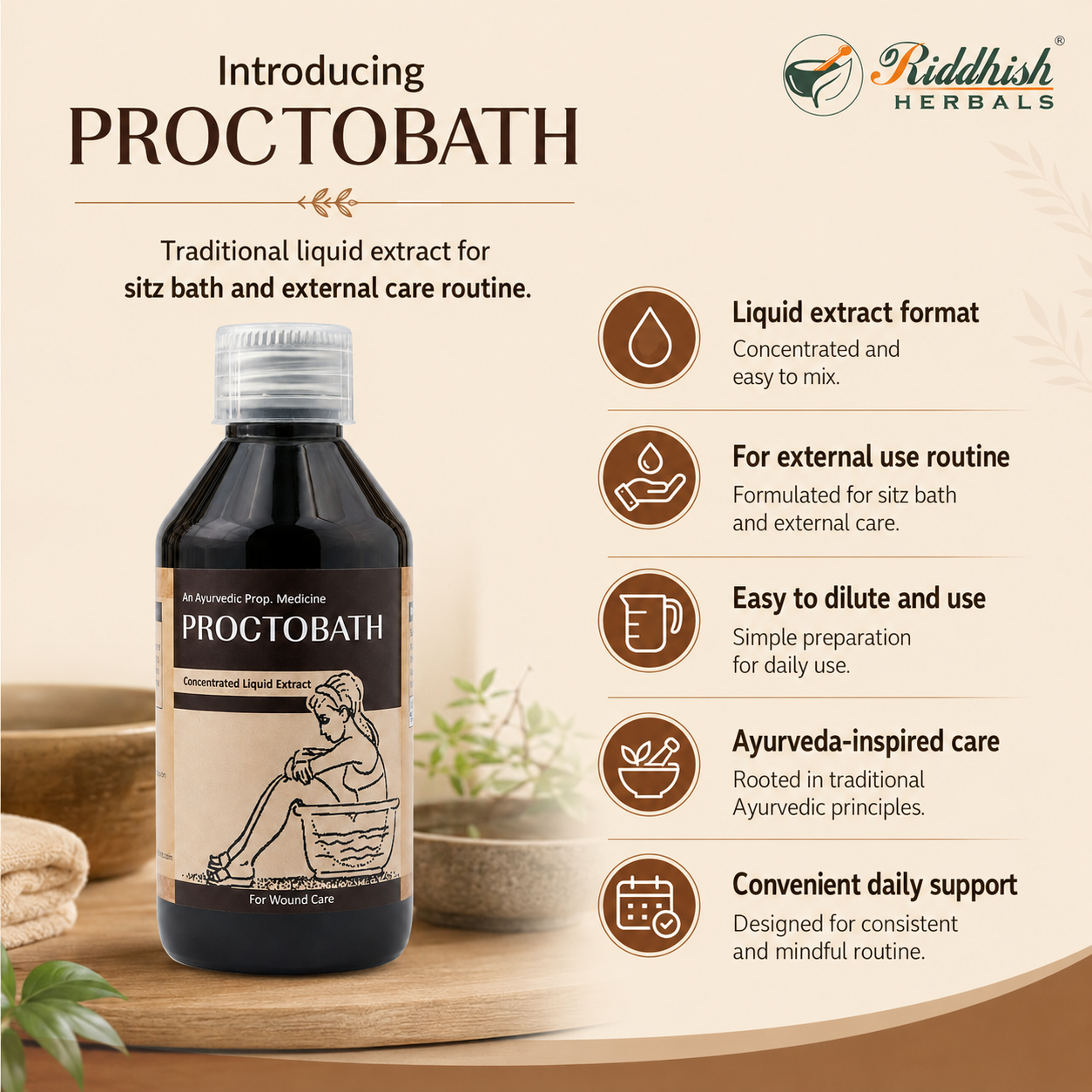 Nisarg Nutritions Proctobath Liquid – Ayurvedic Panchvalkal Sitz Bath; Wound Care Support