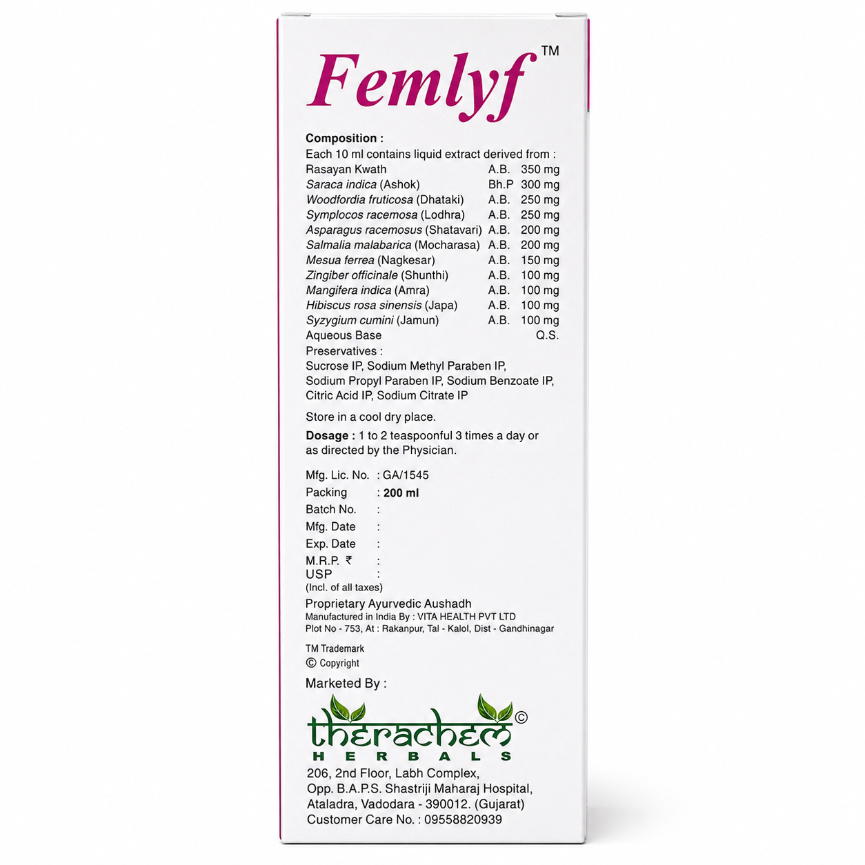 Femlyf Syrup 200ml | Therachem Herbals | Ayurvedic Women's Wellness & Uterine Health Syrup