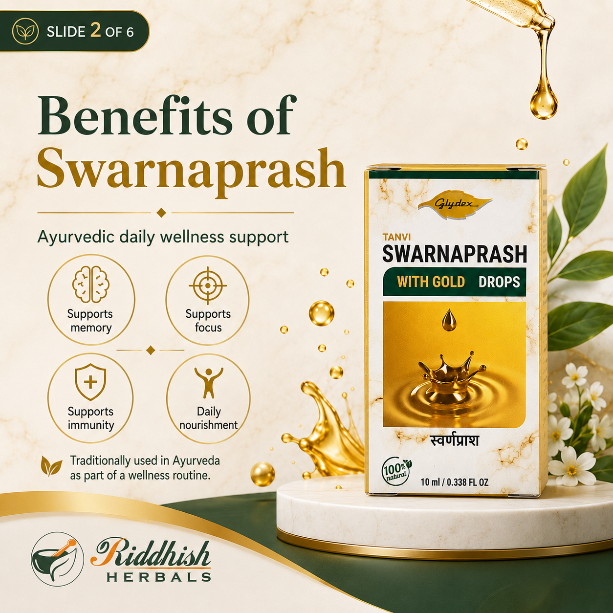 Suvarnaprashan 10ml | Glydex | Classical Ayurvedic Gold & Brahmi Drops for Children's Wellness