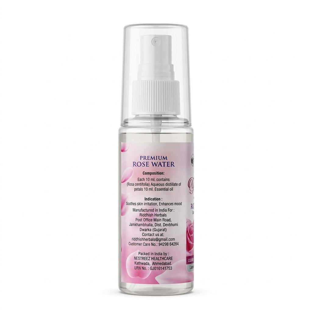 Riddhish Herbals Premium Rose Water (Steam Distilled) | Rosa centifolia | Cleanses, Tones & Purifies | 100ml