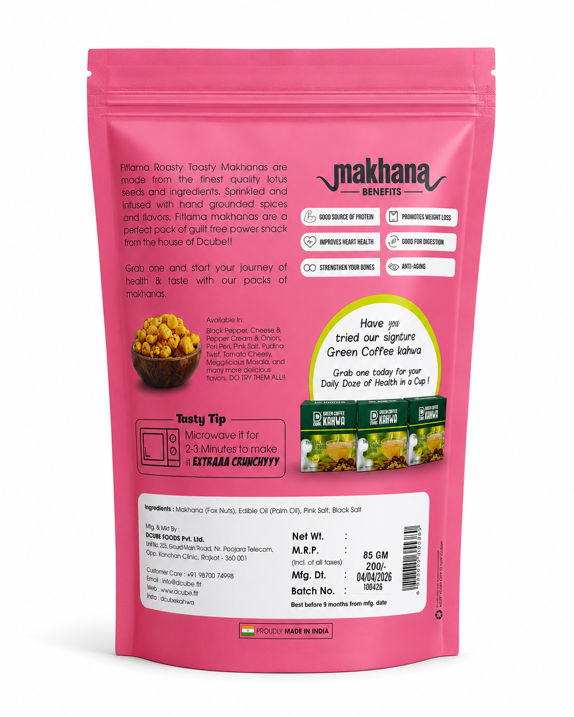 Pink Salt Makhana 95gm | Fox Nuts with Himalayan Pink Salt | Healthy Flavoured Snack | Riddhish Herbals