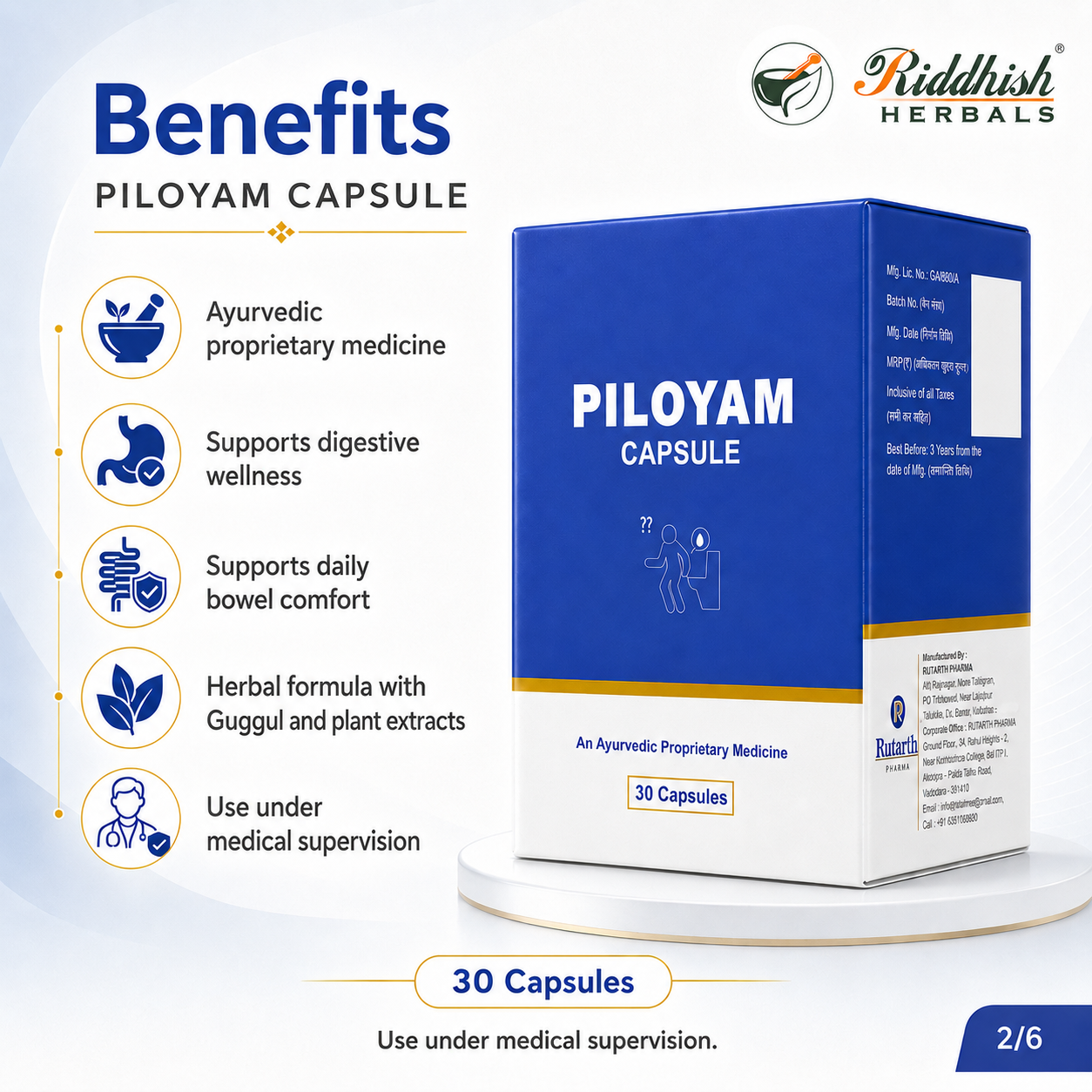 Rutarth Pharma Piloyam Capsule | Saptavimsatika Guggul Suran Ayurvedic