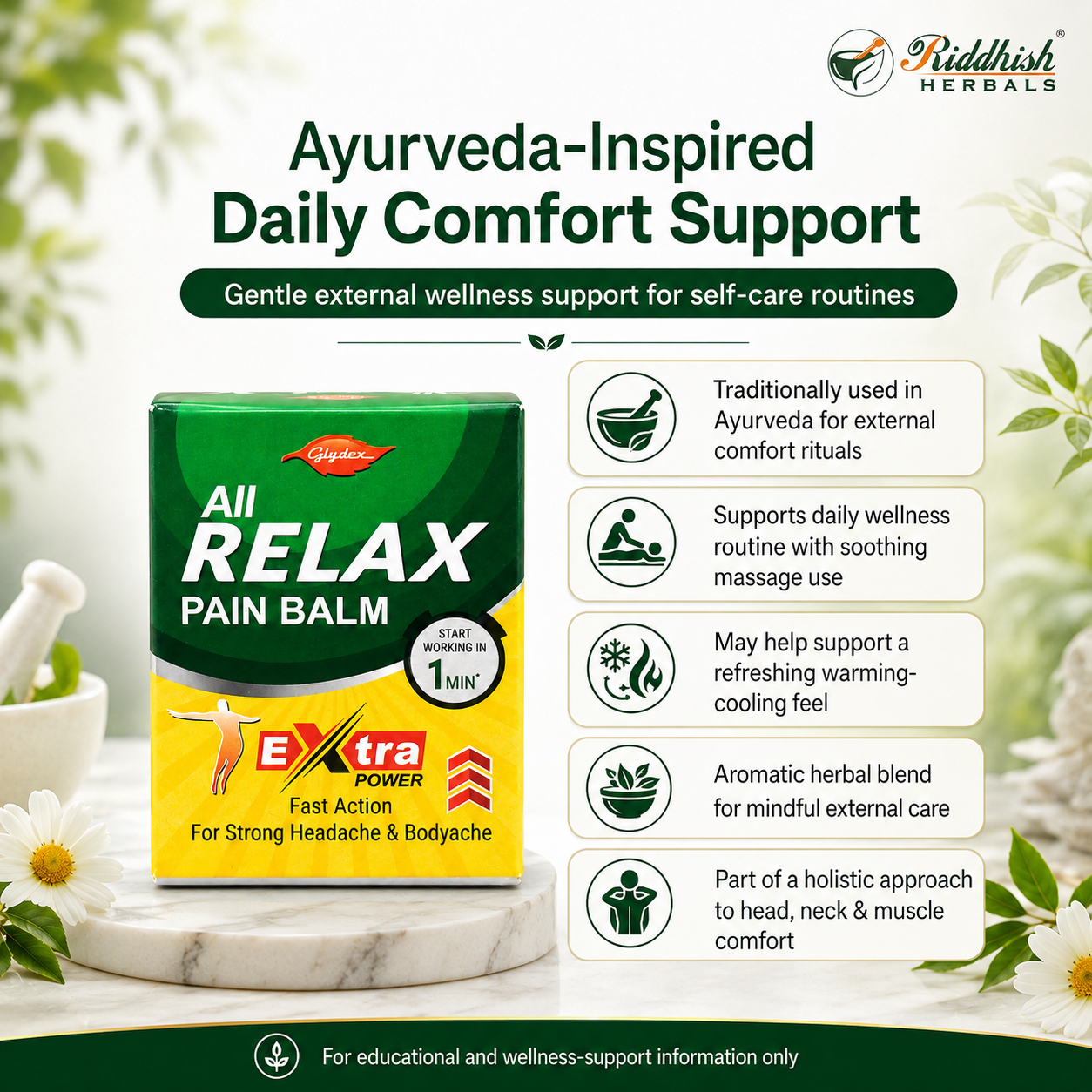 All Relax Pain Balm | Glydex | Ayurvedic Herbal Balm for Head, Neck & Muscle Comfort | External Use