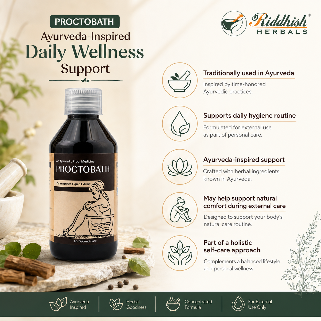 Nisarg Nutritions Proctobath Liquid – Ayurvedic Panchvalkal Sitz Bath; Wound Care Support