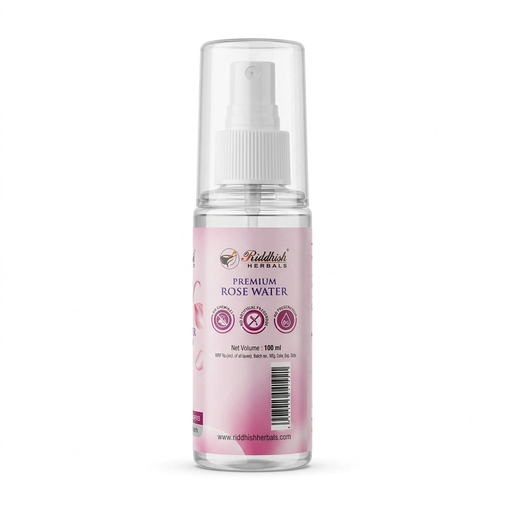 Riddhish Herbals Premium Rose Water (Steam Distilled) | Rosa centifolia | Cleanses, Tones & Purifies | 100ml