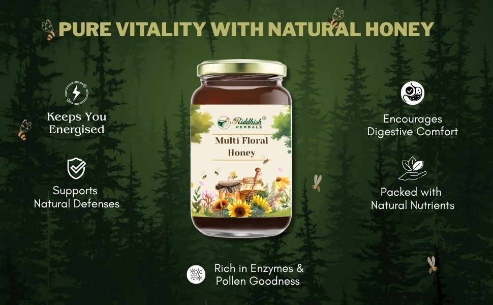 Multi Floral Honey 500g label - 100% natural honey, no added sugar | Riddhish Herbals