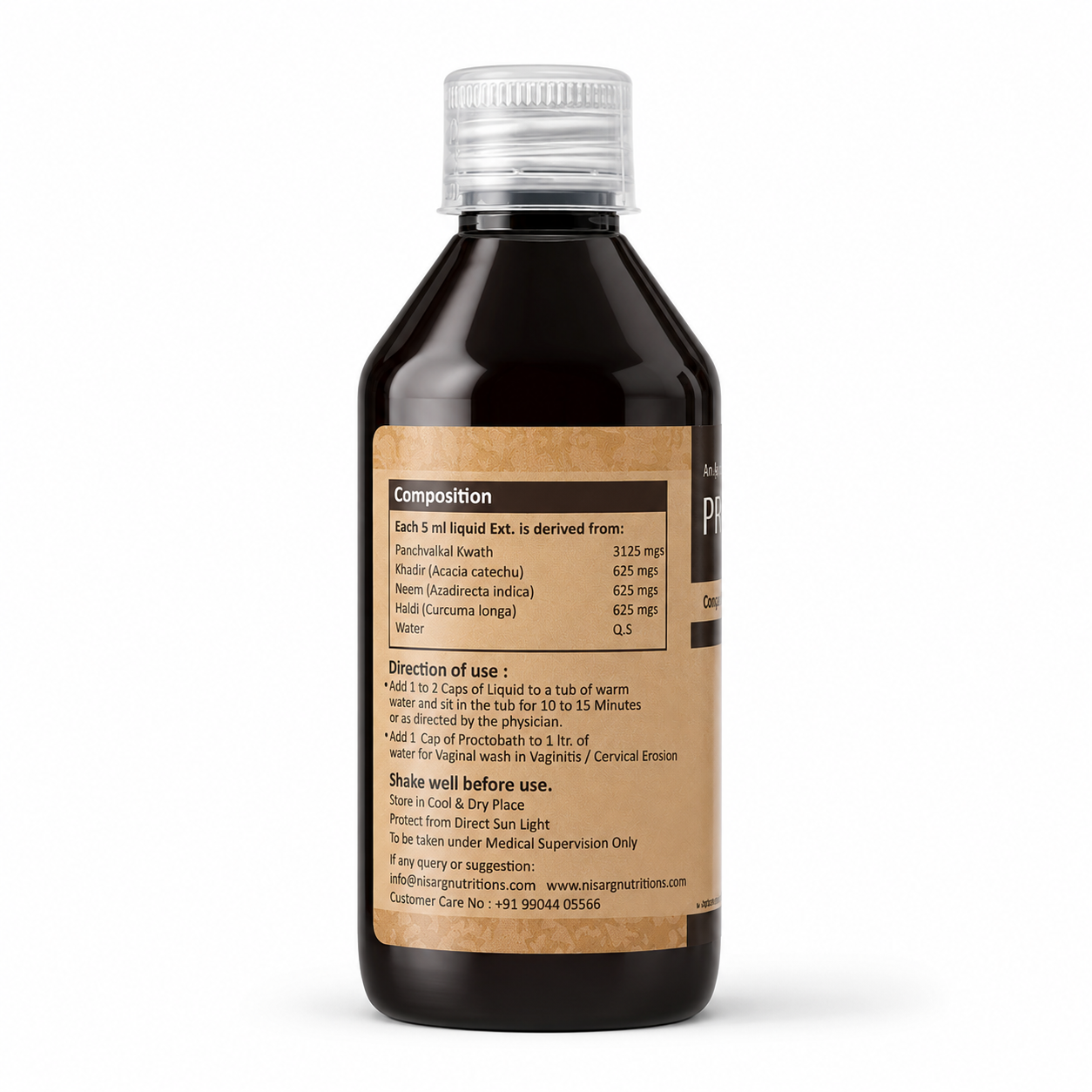 Nisarg Nutritions Proctobath Liquid – Ayurvedic Panchvalkal Sitz Bath; Wound Care Support
