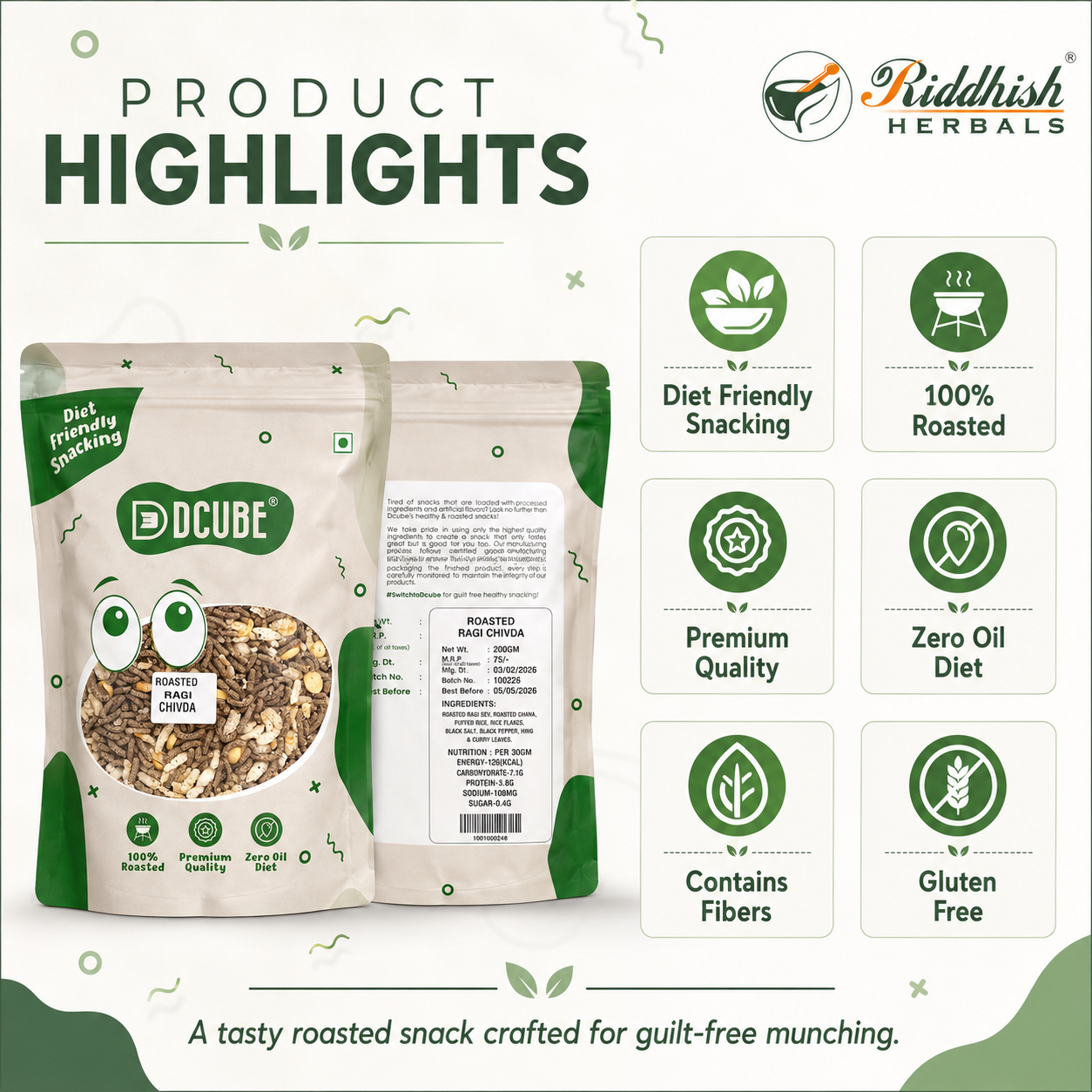 Ragi Chivada 200gm | Finger Millet Trail Mix | Healthy & Nutritious Snack | Riddhish Herbals