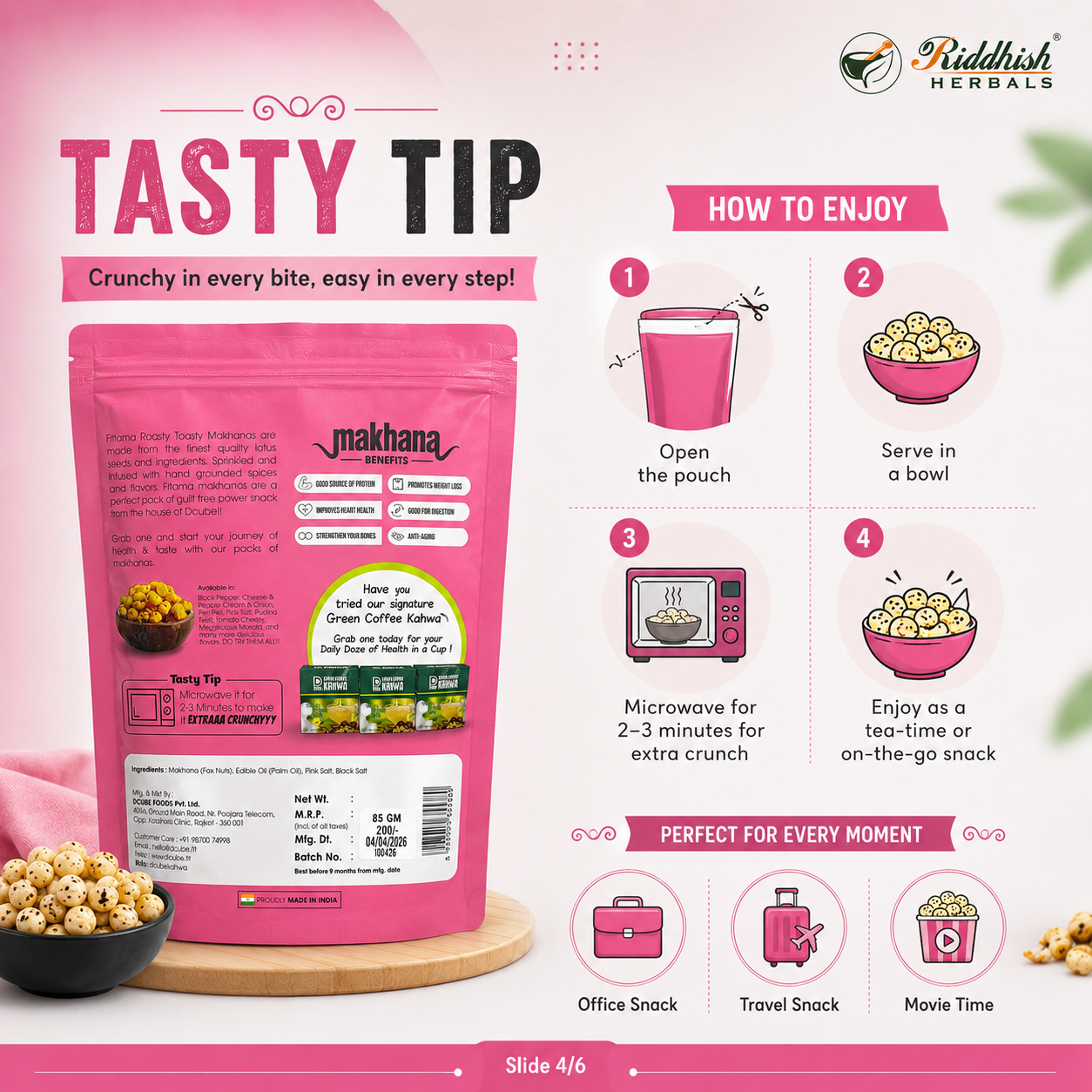 Pink Salt Makhana 95gm | Fox Nuts with Himalayan Pink Salt | Healthy Flavoured Snack | Riddhish Herbals