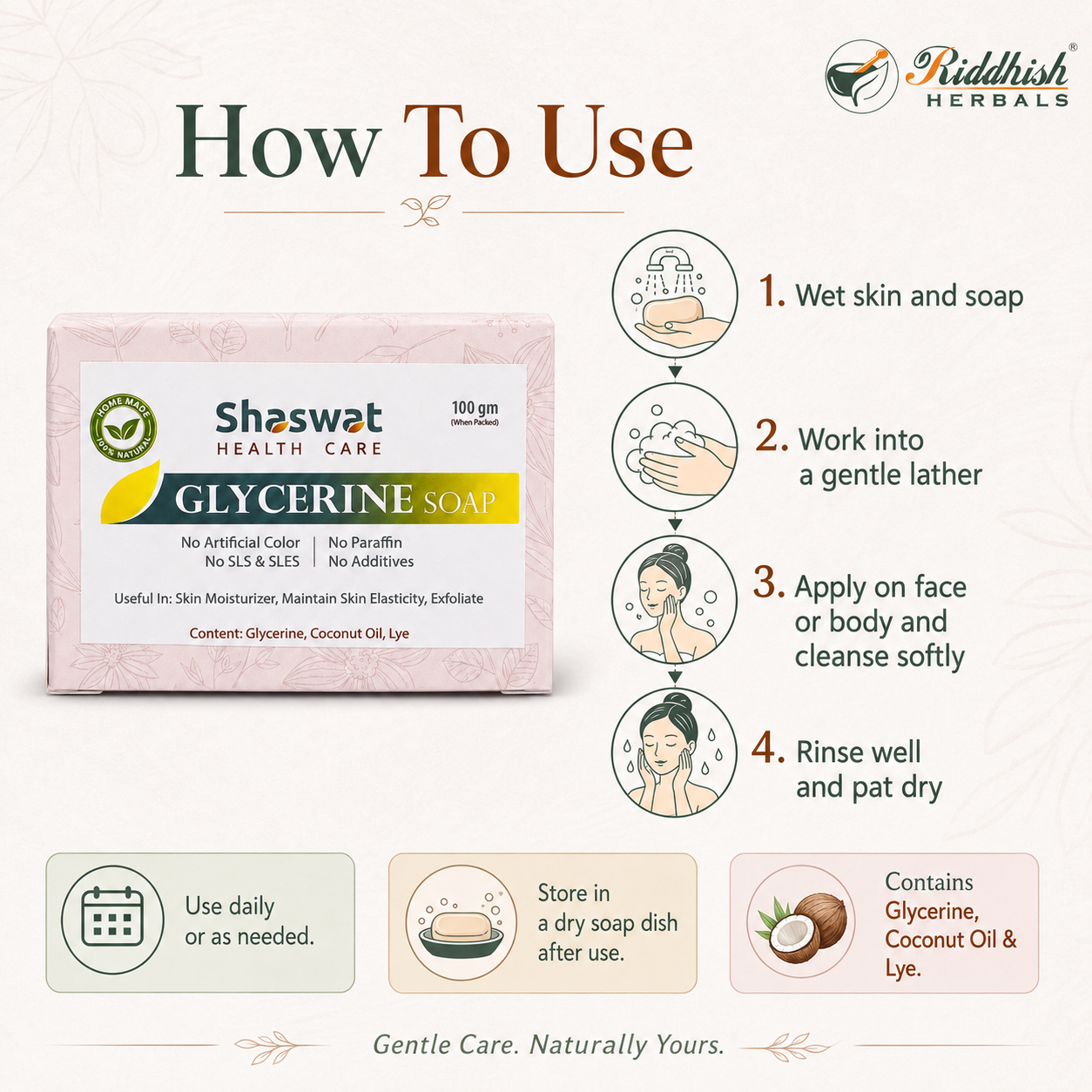 Glycerine Soap | Ayurvedic Handmade Deep Moisturising & Skin Softening Soap | Riddhish Herbals | 100g