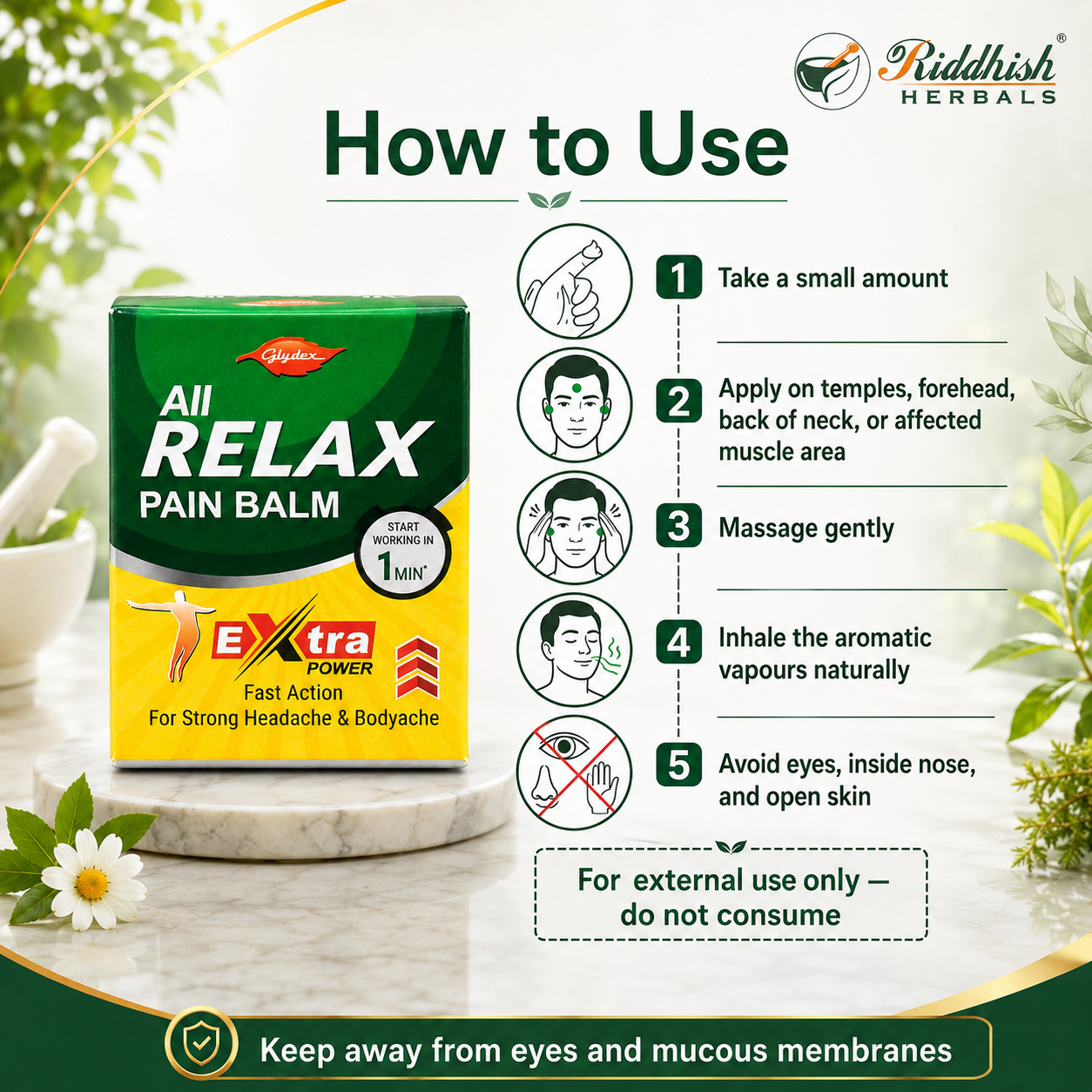All Relax Pain Balm | Glydex | Ayurvedic Herbal Balm for Head, Neck & Muscle Comfort | External Use